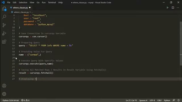 PYTHON MYSQL HOW TO USE WHERE CLAUSE WTH PYTHON MYSQL CONNECTOR APACHE смотреть онлайн