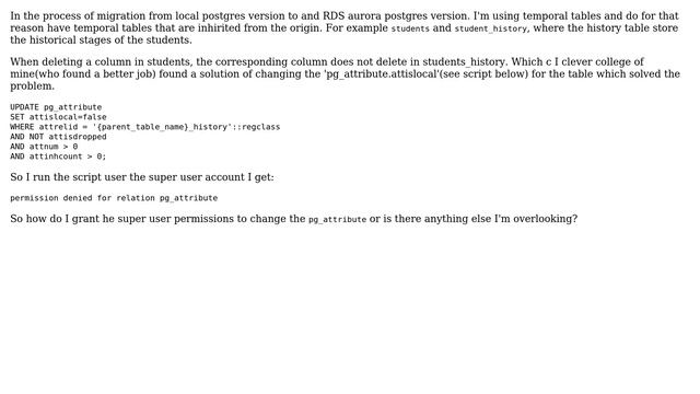 Databases: Aurora postgres grant permission to pg_attribute смотреть онлайн