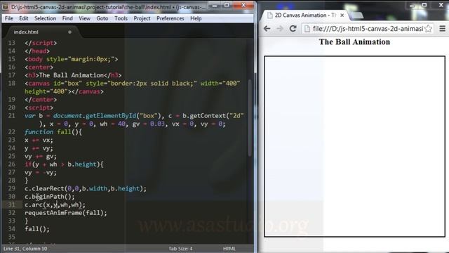 HTML5 and Javascript Tutorial 2d Canvas Animation Series 13 The Ball Part 4 смотреть онлайн
