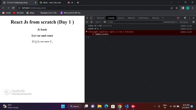 React Js tutorial (day 1) : from JavaScript to React js - Let Var const in detail смотреть онлайн