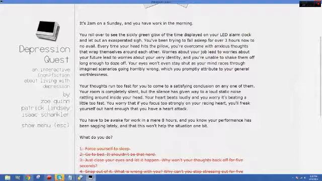 Depression Quest - Gameplay Walkthrough - Part 20 (Cant Sleep) смотреть онлайн