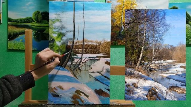 "Март"весенний пейзаж маслом|Oil Painting Time Lapse Spring oil landscape смотреть онлайн