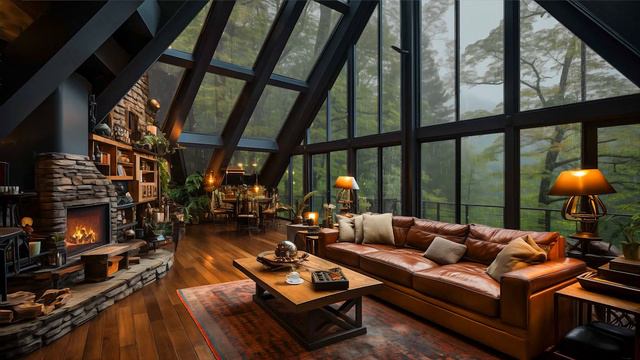 Cozy Cabin Jazz Haven - Relaxing Instrumentals, Smooth Jazz And Rain Sounds Peaceful Vibes 🌧️🎹