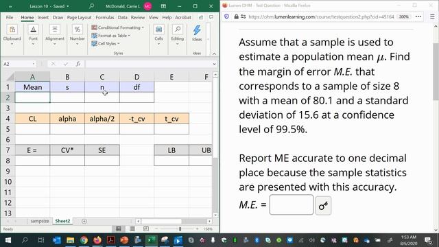 t Confidence Interval with Excel смотреть онлайн