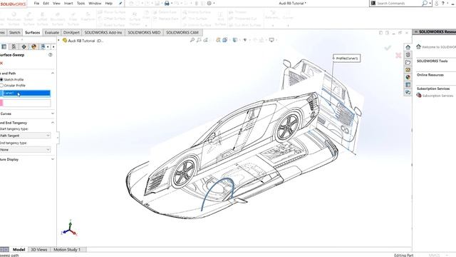 Surface modeling of AUDI R8 - Part 2-Creating sketch using spline смотреть онлайн