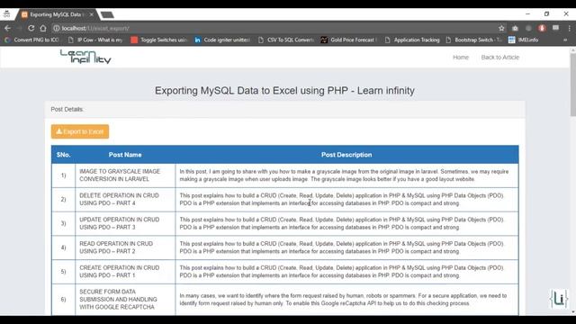 Exporting MySQL Data to Excel using PHP - Learn Infinity смотреть онлайн