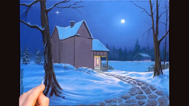 👍 Acrylic Landscape Painting - Christmas Winter / Easy Art / Drawing Lessons / Satisfying Relaxing. смотреть онлайн