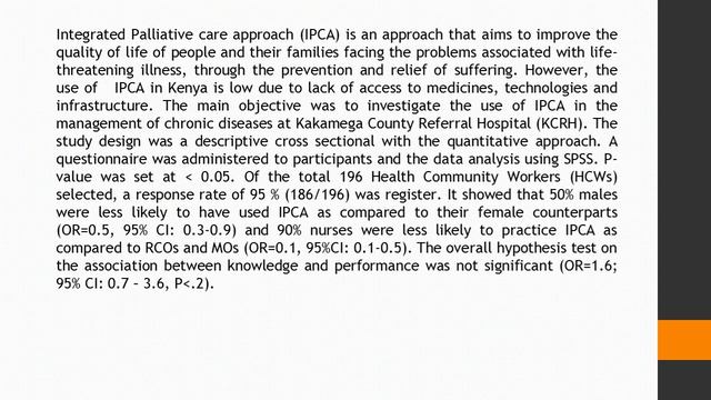 The Contribution of Healthcare Workers’ Knowledge on Use of Integrated Palliative Care Approach in смотреть онлайн