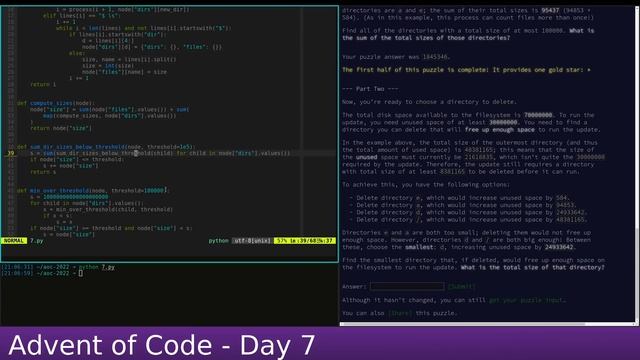 Advent of Code 2022 in Python - Day 7 - SOLVED & REFACTORED смотреть онлайн