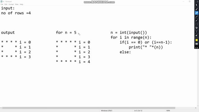 Hollow square pattern in python telugu 2020||hollow square program in python смотреть онлайн
