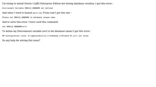 Environment Variable ORACLE_UNQNAME not defined смотреть онлайн