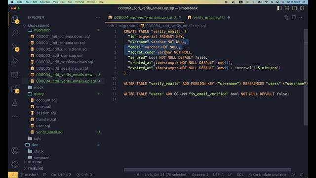 Backend 61 Email verification in Go: design DB and send email