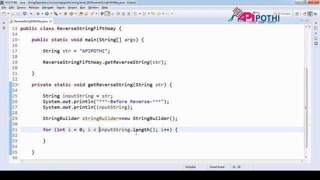 14 Write a java program to reverse a string using java.lang.StringBilder.charAt() || APIPOTHI смотреть онлайн