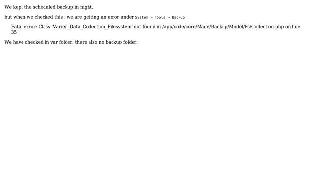 Magento: Fatal error: Class 'Varien_Data_Collection_Filesystem' when taking backup смотреть онлайн