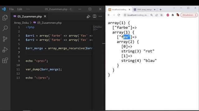 Arrays - ZUSAMMENFÜGEN array_merge, array_combine, compact [PHP Doku - Funktionsreferenz] смотреть онлайн