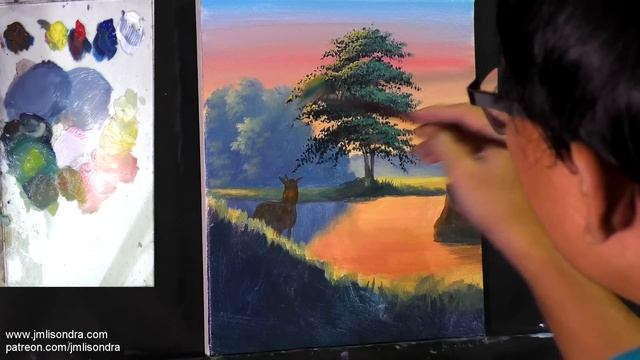 Acrylic Landscape Painting Tutorial | Deer in the Lake смотреть онлайн