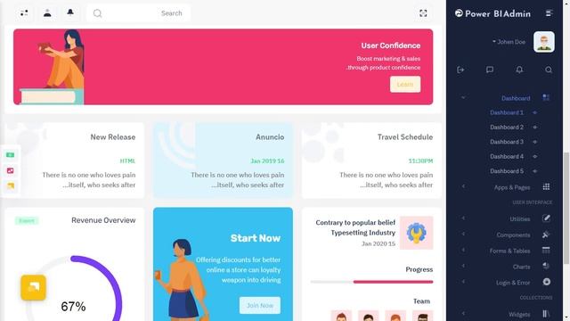 Power BI Dashboard Bootstrap Admin Web App Template with RTL Light Theme смотреть онлайн