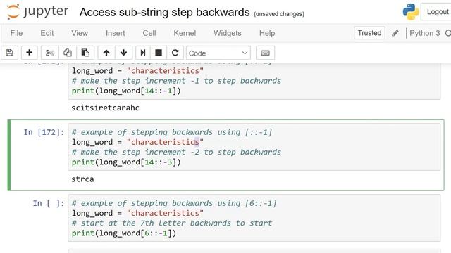 Access sub string step backwards in Python смотреть онлайн