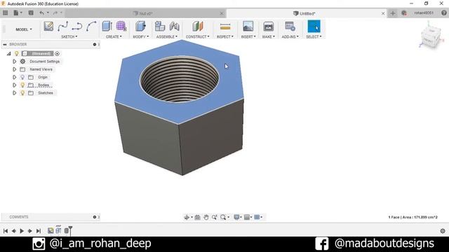 How To Design A Hexagonal Nut In Autodesk Fusion 360 | Fusion 360 Tutorial