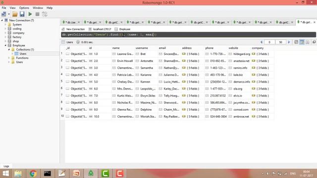 MongoDB Tutorial - 6: Projection (project fields to return from query)