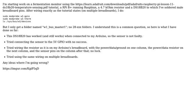 Raspberry Pi: DS18B20 not listed in /sys/bus/w1/devices смотреть онлайн