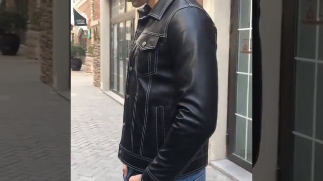 Мужская повседневная куртка из натуральной кожи, брендовая роскошная приталенная черная овечьей кож смотреть онлайн