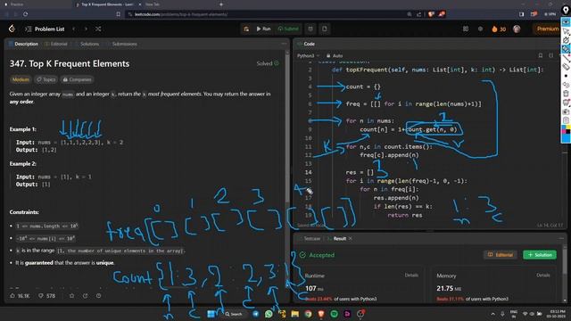 Top K Frequent Elements - Leetcode 347 - Python смотреть онлайн