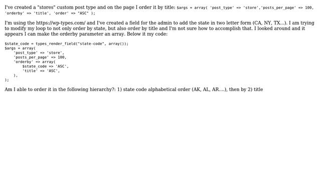 Wordpress: Wordpress loop multiple orderby query with Types toolset смотреть онлайн