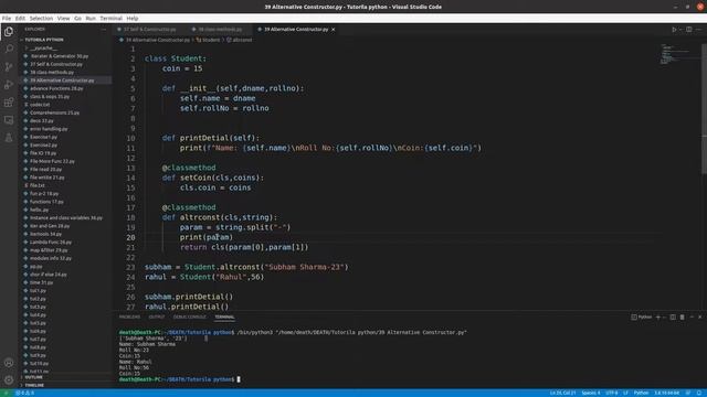 Alternative constructor using Class method ( @classmethod )|| Python Free tutorial #39 || Death Cod смотреть онлайн