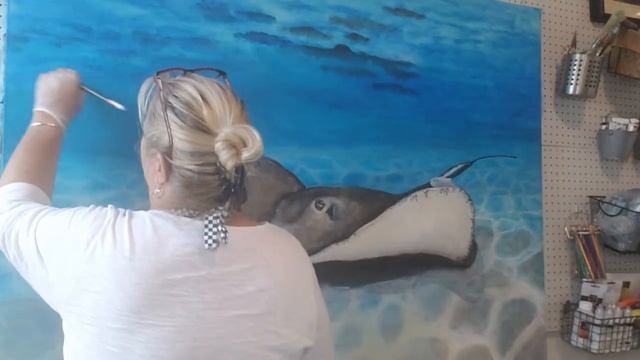 STINGRAY PAINTING, underwater stingray with fish смотреть онлайн