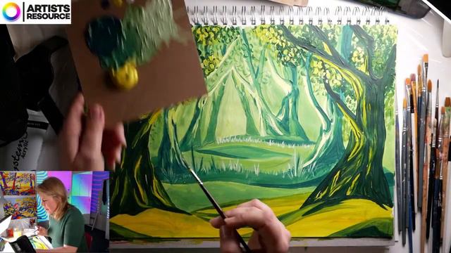 Beginners Acrylic Painting - Autumn Fall Landscape Art - Magical Forest - Livestream #26 смотреть онлайн