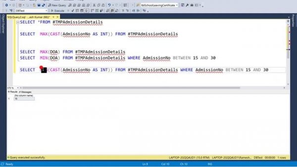 MIN AND MAX Function in SQL server