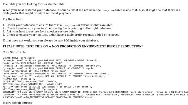 Magento: SQLSTATE[42S02]: Base table or view not found: 1146 Table 'core_store' doesn't exist смотреть онлайн