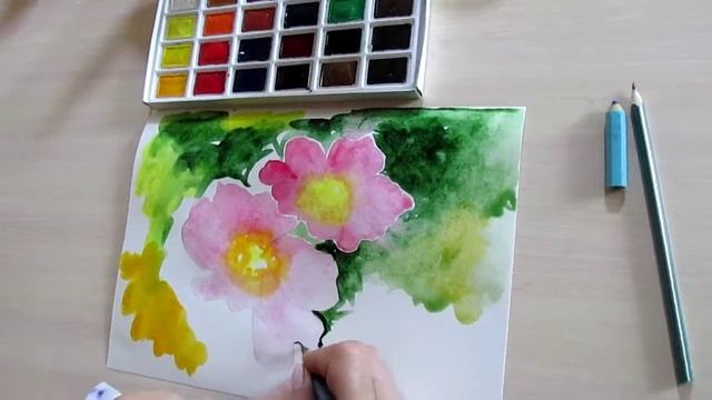 ВИДЕО УРОК. АКВАРЕЛЬ. Рисование ЦВЕТОВ ШИПОВНИКА акварелью смотреть онлайн