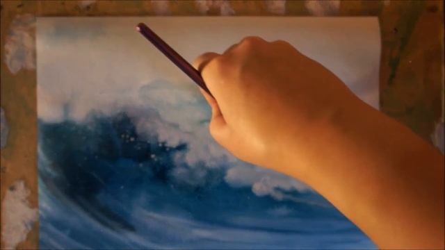 Рисунок «Волна» акварелью, техника по сырому #watercolor #wave #sea #etude смотреть онлайн