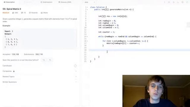 LeetCode Spiral Matrix II Solution Explained - Java смотреть онлайн