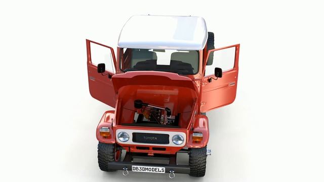 Toyota Land Cruiser FJ 40 Red with Interior and Chassis 3D Model смотреть онлайн