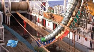 Промысловая добыча путассу большим тралом Атлантика-2080 производства компании Fishering Service