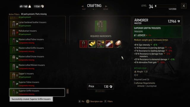 The Witcher 3: Griffin school gear upgrade superior Griffin armor смотреть онлайн