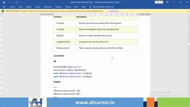 AHCAREER Online Python Course List Datatype Methods смотреть онлайн