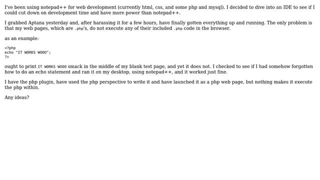 Can't get PHP script to run when launched from Aptana Studio смотреть онлайн