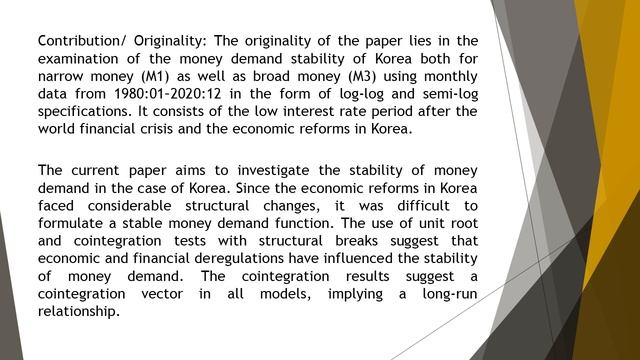 Long Run Stability of Money Demand and Monetary Policy The Case of South Korea AEFR 2022 125 296 3 смотреть онлайн