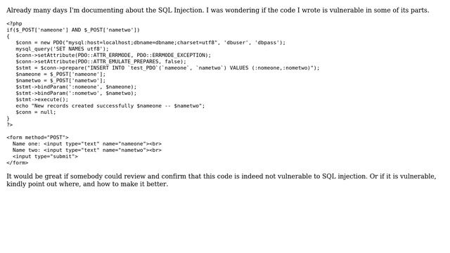 Code Review: Inserting a record into a MySQL table using PDO смотреть онлайн