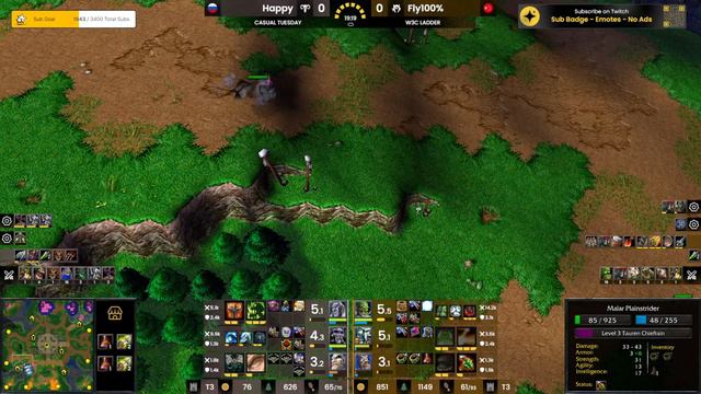 WC3 - BIG CRITS - 9 BASES - 38 MIN GAME!  - [UD] Happy Vs Fly100% [ORC]  - W3Champions Ladder Games