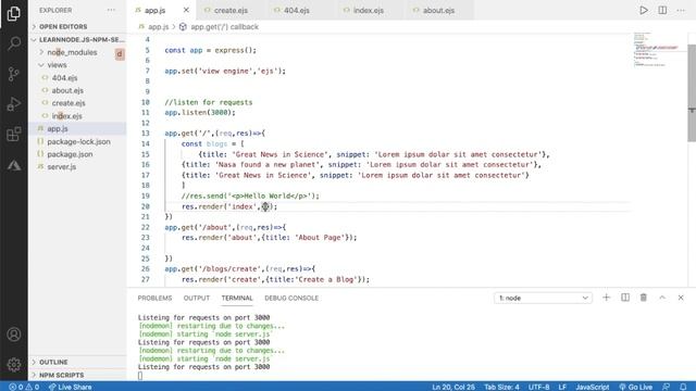 NodeJS Express EJS View Engine Pass Array into the View - NodeJS tutorial смотреть онлайн