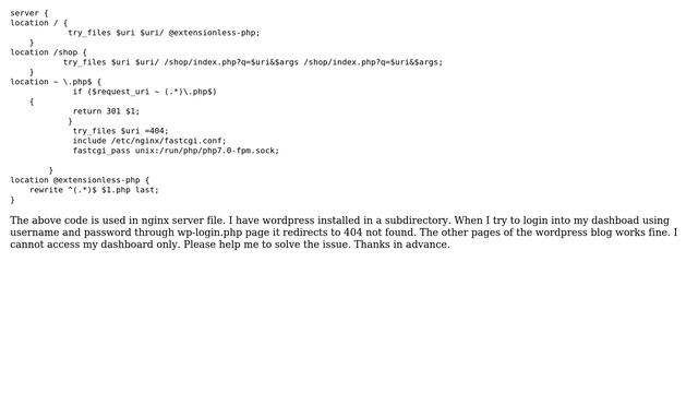 Webmasters: Nginx subdirectory wordpress wp-login redirects to 404 not found смотреть онлайн