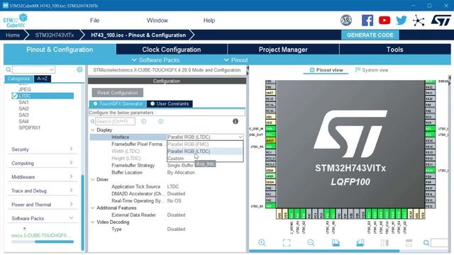 TouchGFX. Подключаем по интерфейсу VGA микроконтроллер - STM32H743 к монитору или телевизору. смотреть онлайн