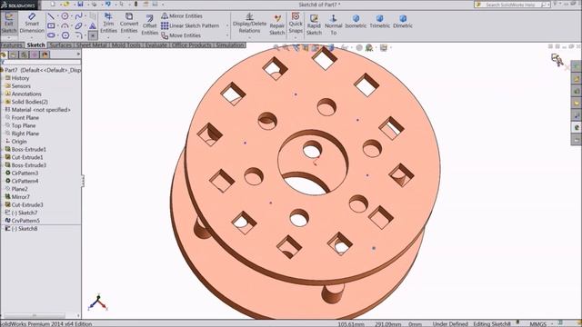 Solidworks- How to create multiple features in a body using Sketch driven Pattern смотреть онлайн
