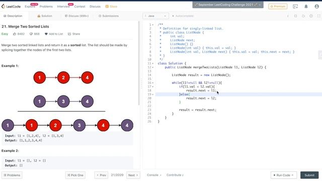 Merge Two Sorted List (Leetcode Solution #21) смотреть онлайн