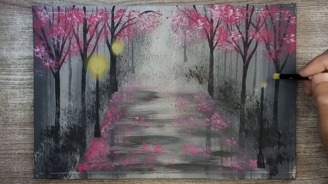 Rainy Day Painting in the Park / Red Umbrella / Acrylic Painting for Beginners смотреть онлайн